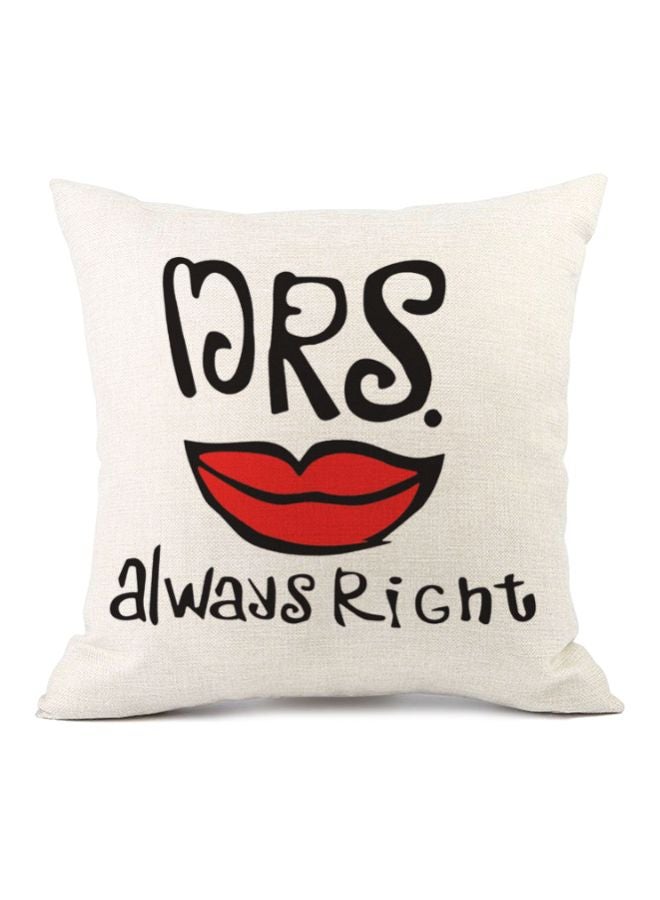 غطاء وسادة ديكور بطبعة عبارة "Mrs. Always Right" أزرق/أحمر/بيج 45x45سم