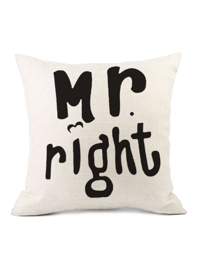 Mr. Right Printed Cushion Cover Beige/Black 45x45cm