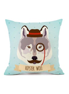 Hipster Wolf Printed Cushion Cover Blue/Grey/Brown 45x45cm