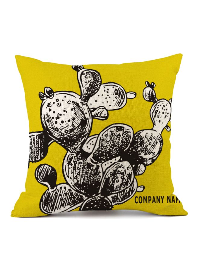 Tropical Plant Cactus Printed Cushion Cover Yellow/Black/Beige 45x45cm