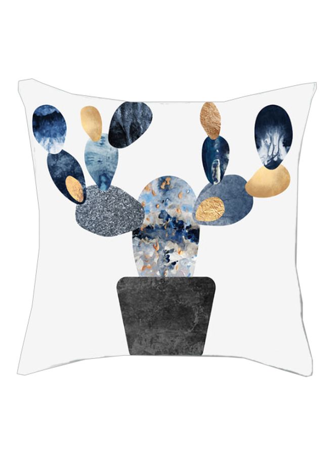 Fresh And Lovely Cactus Printed Cushion Cover White/Grey/Blue 45x45cm
