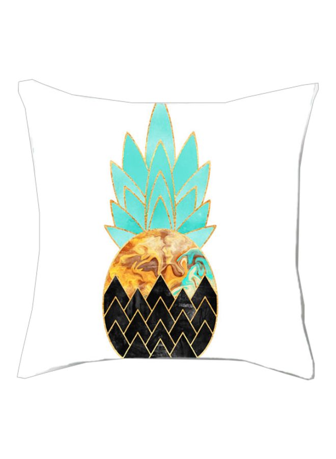 Fresh And Lovely Pineapple Printed Cushion Cover White/Green/Black 45x45cm
