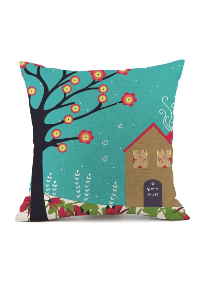 Plant Printed Cushion Cover Green/Red/Brown 45x45cm