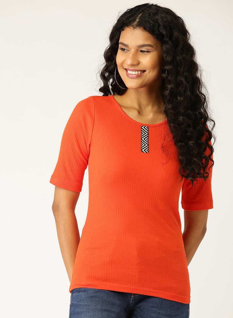DressBerry Ribbed Slim Fit Top Orange  - Image 1