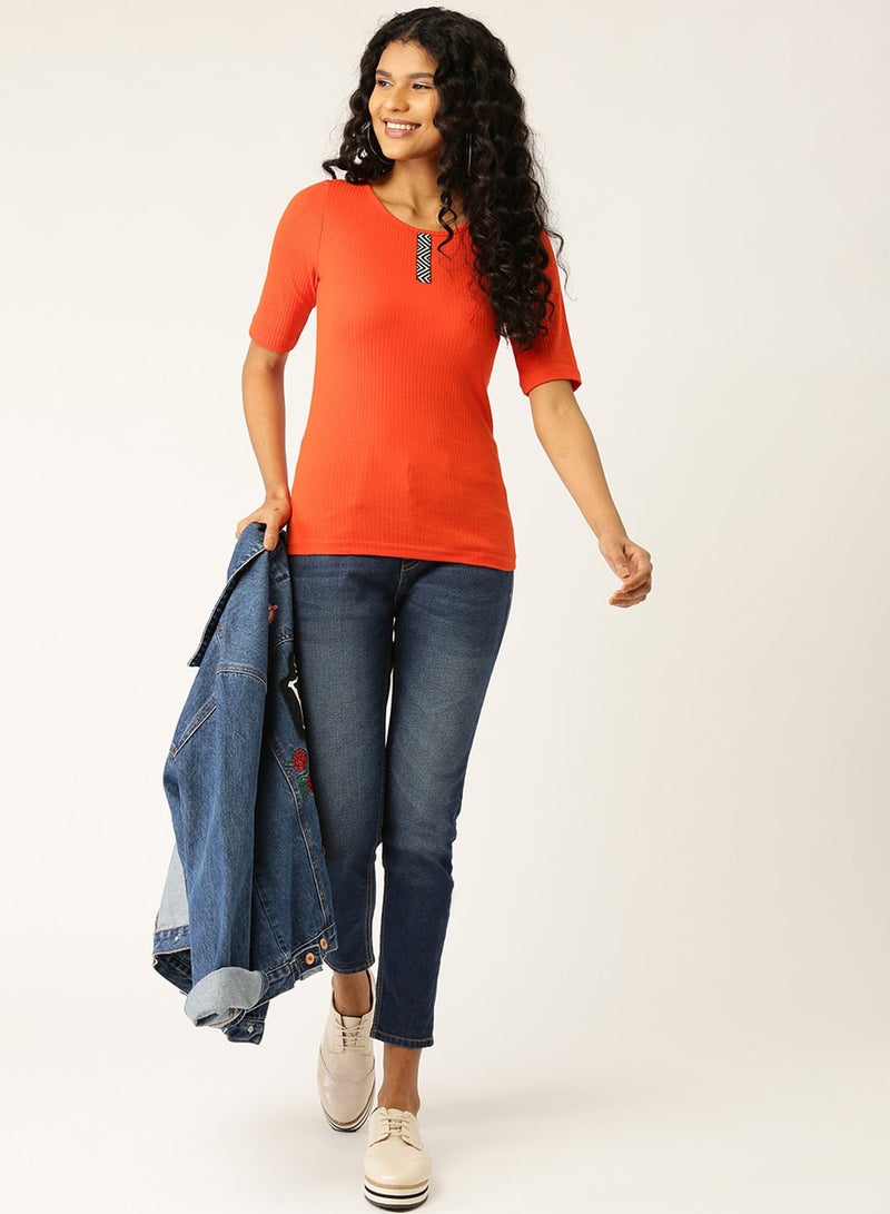 DressBerry Ribbed Slim Fit Top Orange  - Image 3