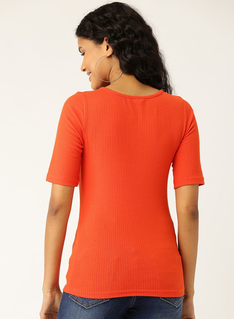 DressBerry Ribbed Slim Fit Top Orange  - Image 4