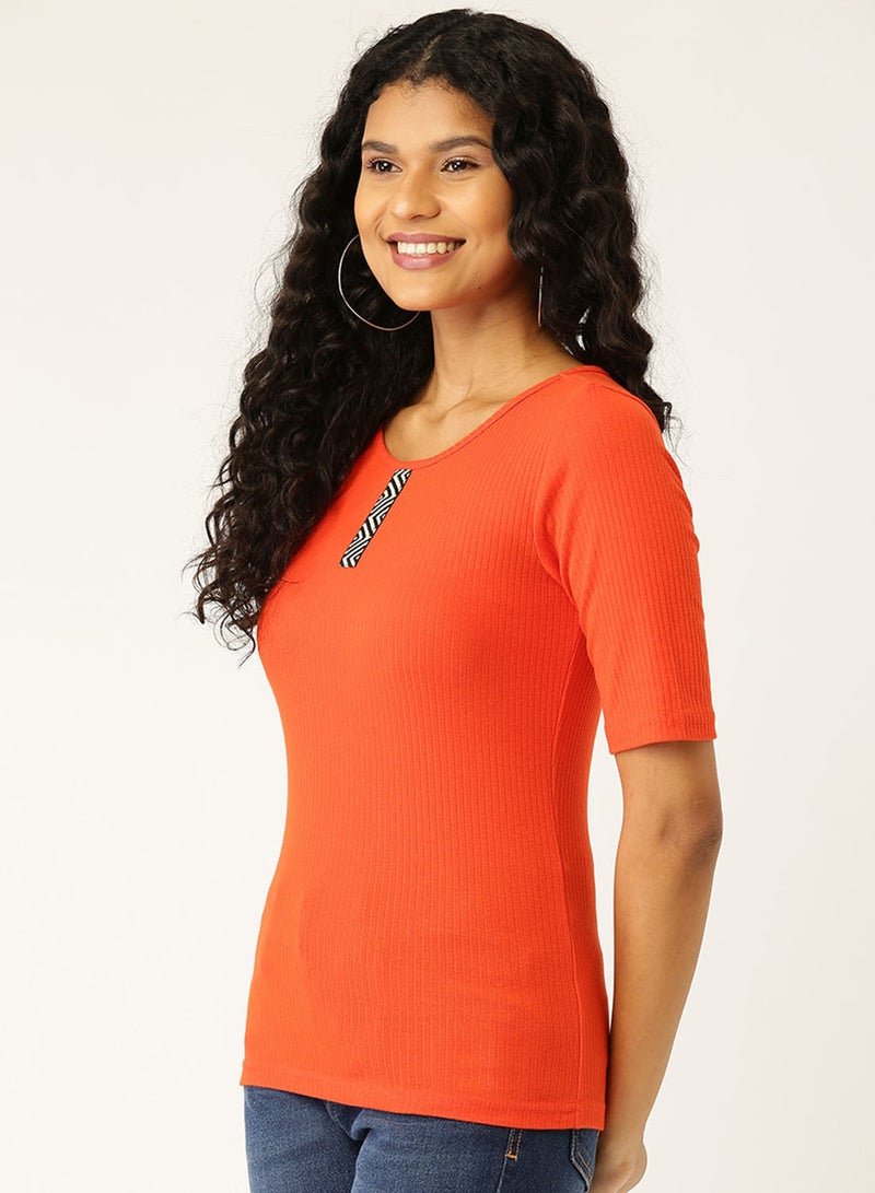 DressBerry Ribbed Slim Fit Top Orange  - Image 2