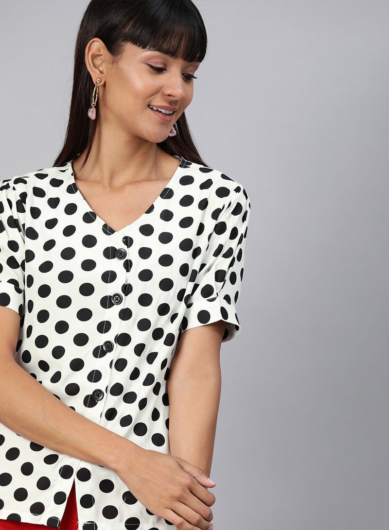 HERE&NOW Polka Dot Button Down Top White  - Image 2