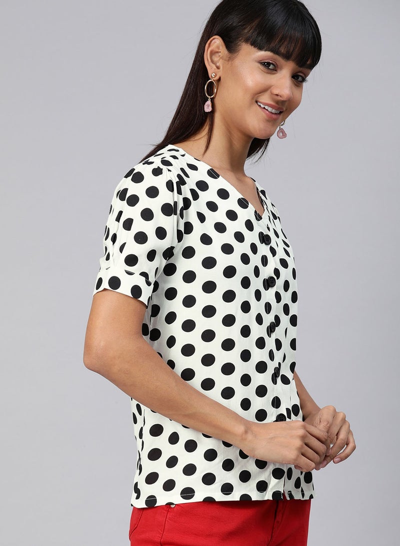HERE&NOW Polka Dot Button Down Top White  - Image 1