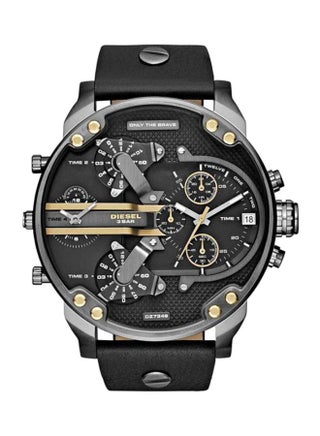 Men's Mr. Daddy Round Shape Leather Band Chronograph Wrist Watch 57 mm - Black - DZ7348 - v1603823753/N19449862A_1