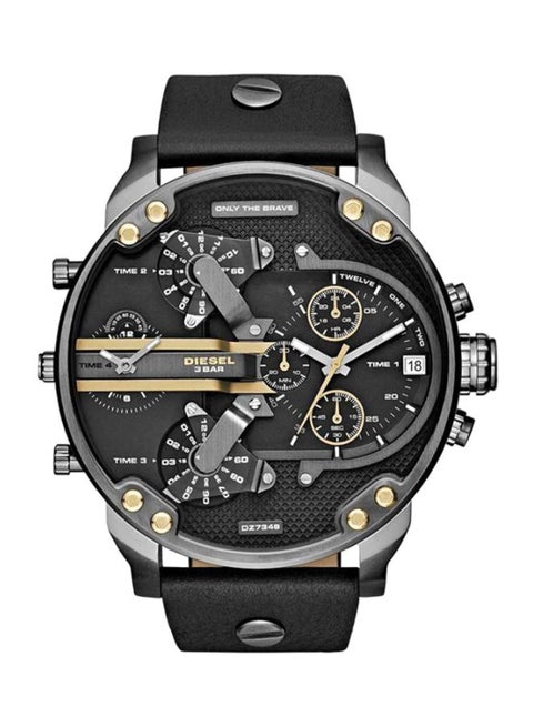 Men's Mr. Daddy Round Shape Leather Band Chronograph Wrist Watch 57 mm - Black - DZ7348