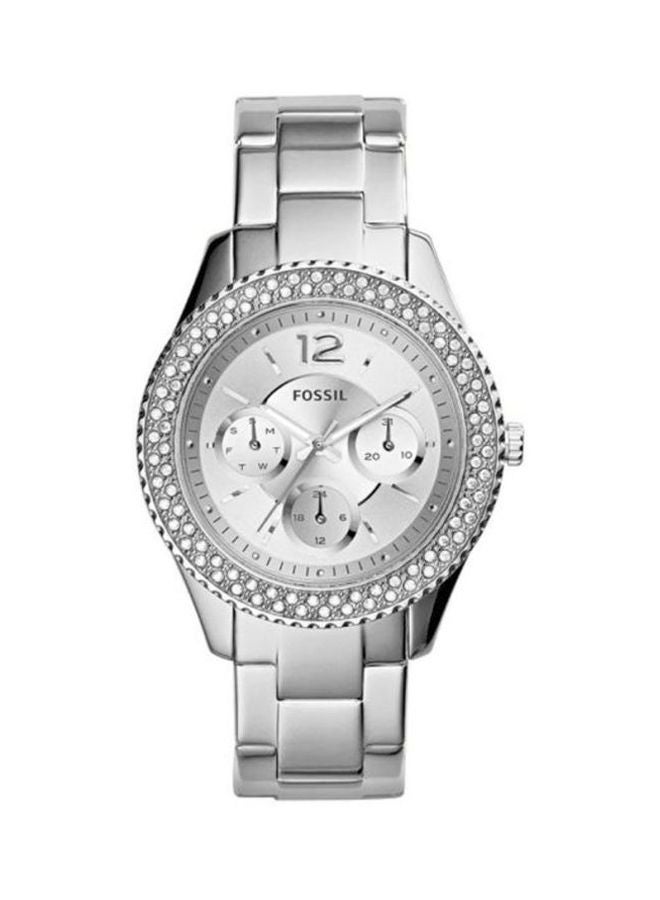 فوسيل ساعة يد بعقارب ستيلا مقاومة للماء طراز ES3588 - 37 ملم - فضي للنساء - Image 1