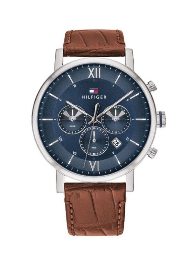 TOMMY HILFIGER Men's Evan Round Shape Leather Band Chronograph Wrist Watch 44 mm - Brown - 1710393 - Image 1