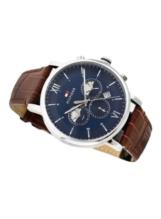 TOMMY HILFIGER Men's Evan Round Shape Leather Band Chronograph Wrist Watch 44 mm - Brown - 1710393 - Image 5