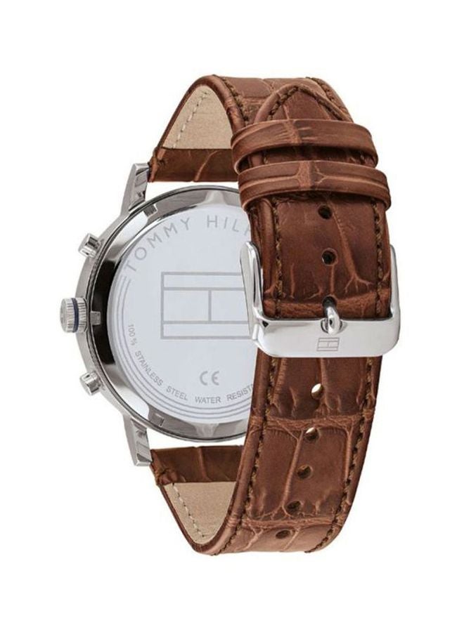 TOMMY HILFIGER Men's Evan Round Shape Leather Band Chronograph Wrist Watch 44 mm - Brown - 1710393 - Image 2