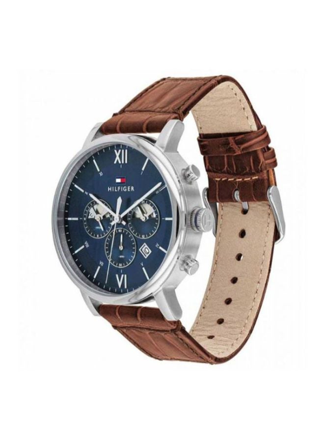 TOMMY HILFIGER Men's Evan Round Shape Leather Band Chronograph Wrist Watch 44 mm - Brown - 1710393 - Image 3