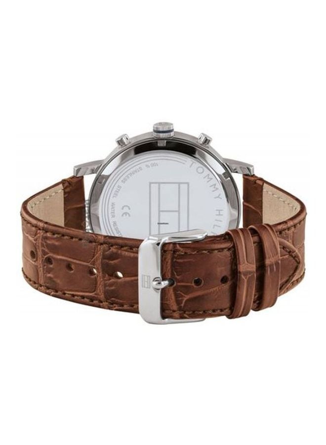 TOMMY HILFIGER Men's Evan Round Shape Leather Band Chronograph Wrist Watch 44 mm - Brown - 1710393 - Image 4