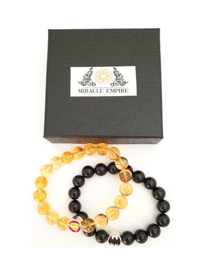 Miracle Empire 2-Piece Onyx Batman And Wonder Woman Couples Bracelet Set - Image 2