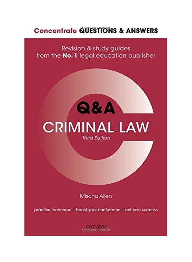 Concentrate Questions And Answers Criminal Law: Law Q&A Revision And Study Guide Paperback English by Mischa Allen - 38545