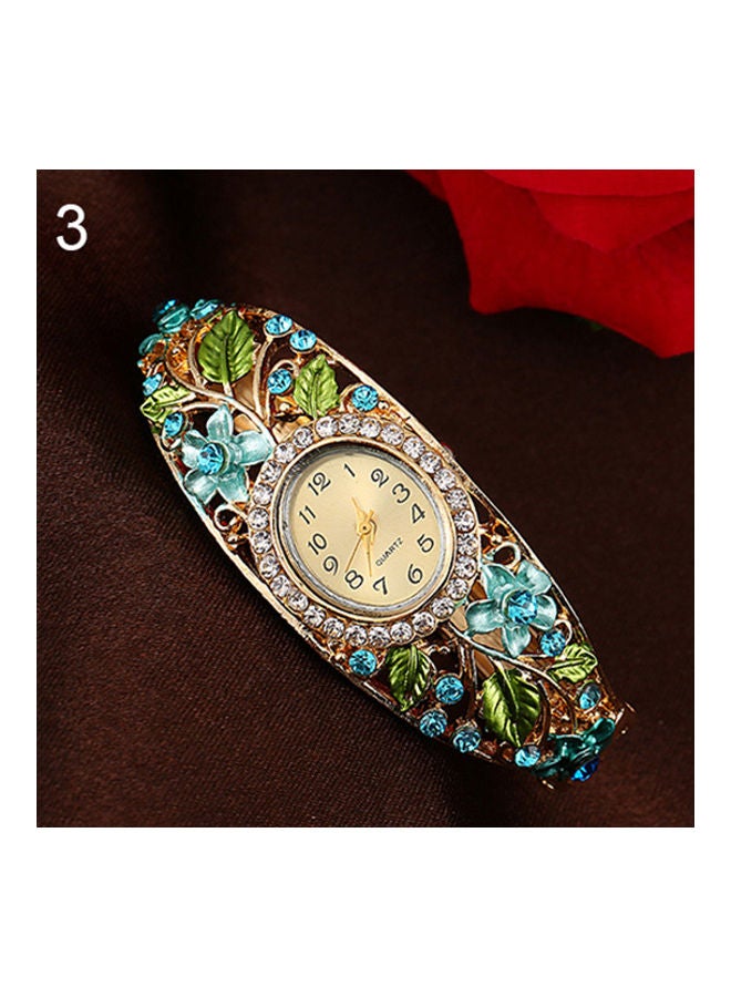 Women's Women's Lady Beauty Crystal Colored Alloy Flower Bangle Bracelet Watch Analog Quartz - Image 1