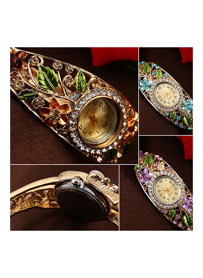 Women's Women's Lady Beauty Crystal Colored Alloy Flower Bangle Bracelet Watch Analog Quartz - Image 5
