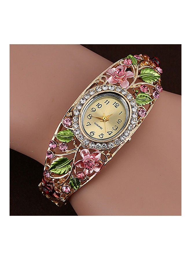 Women's Women's Lady Beauty Crystal Colored Alloy Flower Bangle Bracelet Watch Analog Quartz - Image 4