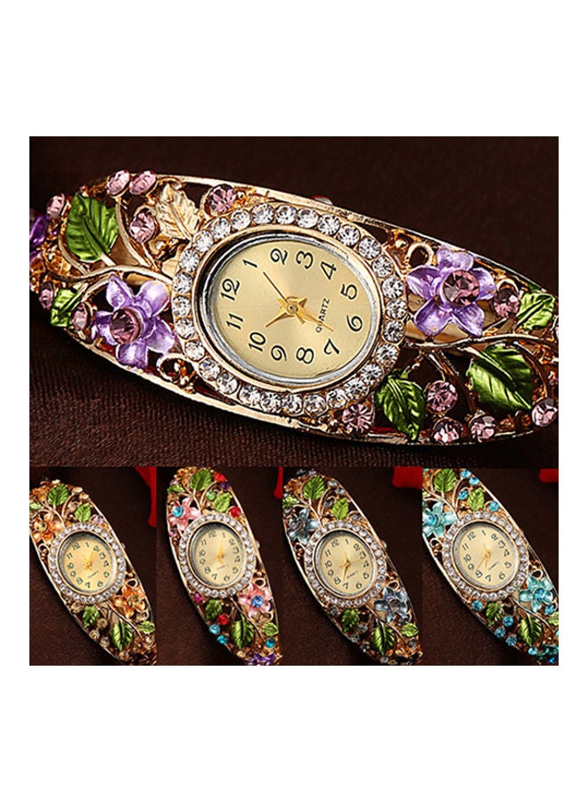 Women's Women's Lady Beauty Crystal Colored Alloy Flower Bangle Bracelet Watch Analog Quartz - Image 3
