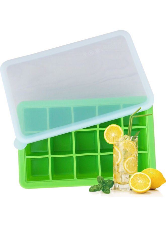 Ice Cube Trays Release Silicone 15 Grids Ice Trays with Spill-Resistant Removable Lid Stackable DIY Home Ice Cube Molds for Chilled Drinks Green 19.5*4*12.5cm