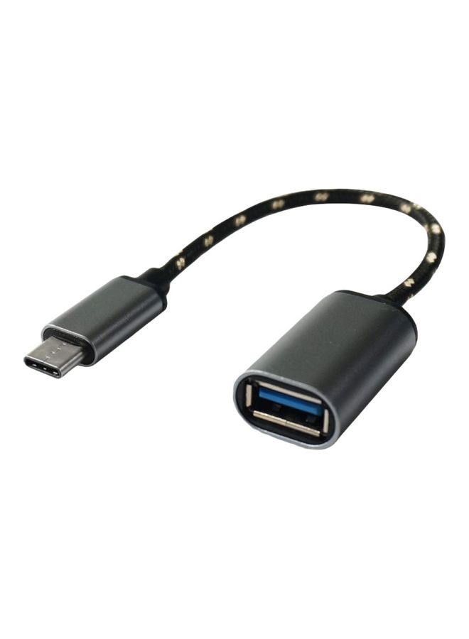 Braided Type-C Male to USB Female OTG Adapter Converter for Phone Tablet PC Black  - Image 1