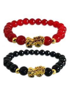 Miracle Empire 2-Piece Feng Shui Mantra Obsidian And Carnelian Bracelet Set 