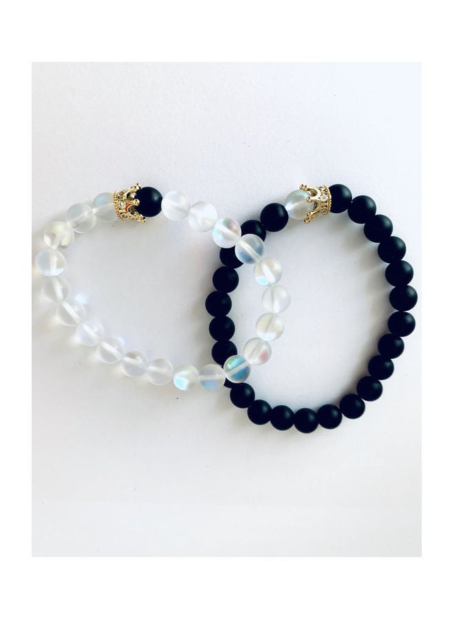 Miracle Empire 2-Piece Onyx Luminous Quartz Crown Couples Bracelet Set