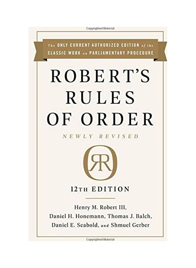 Robert's Rules Of Order Newly Revised, 12Th Edition hardcover english - 2020 