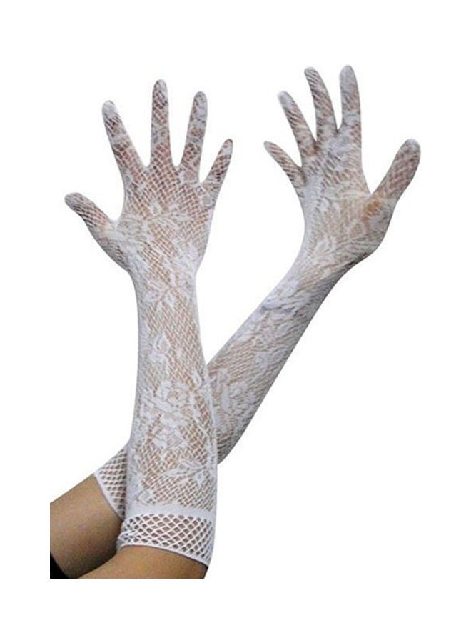 Generic Stretch Lace Opera Elbow Gloves White  - Image 1