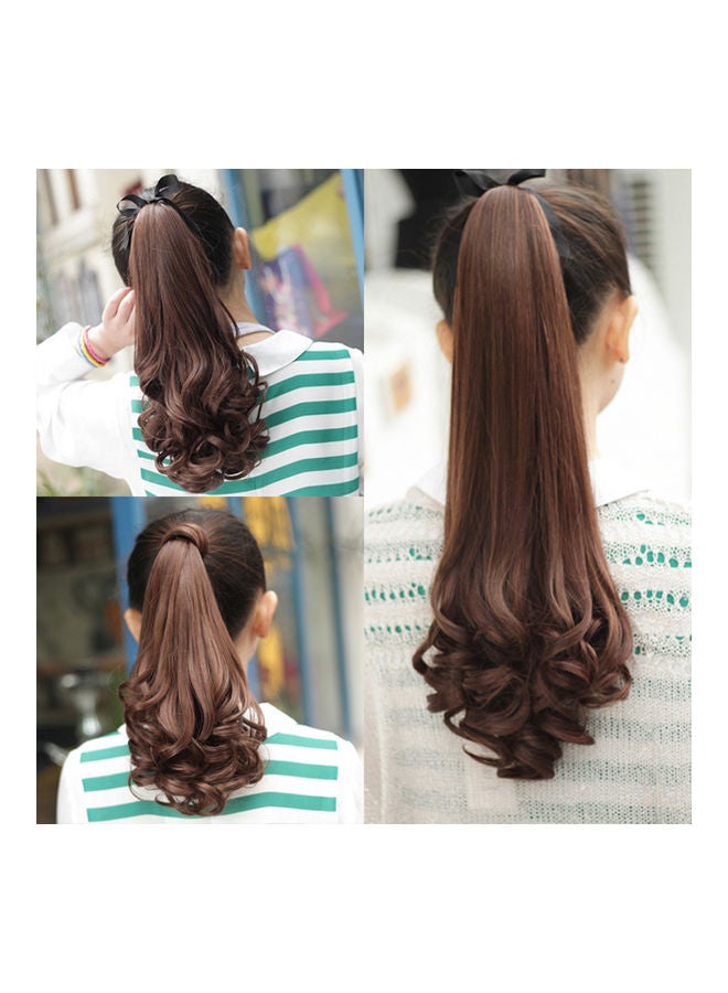 وصلة شعر مستعار طويلة وناعمة بأطراف مجعدة على شكل ذيل حصان مزودة بشريط ملفوف ومشبك للشعر أسود 0.1كيلوجرام - Image 3