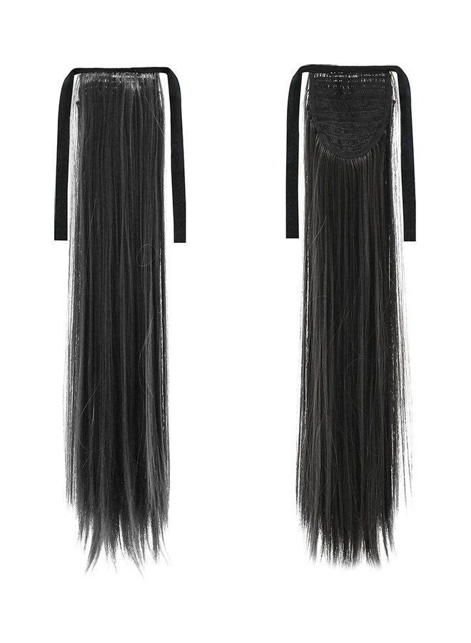 وصلة شعر مستعار طويلة وناعمة بأطراف مجعدة على شكل ذيل حصان مزودة بشريط ملفوف ومشبك للشعر أسود 0.1كيلوجرام - Image 1