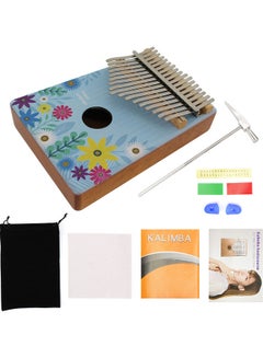 Generic 17-Key Portable Wooden Kalimba Thumb Piano Mbira with Colored Flower Drawing Musical Instrument  - Image 3