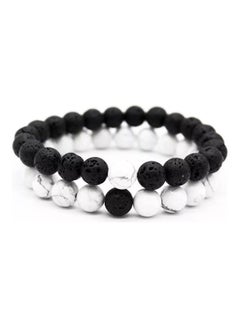 2-Piece Hawlite And Volcanic Lava Couple Bracelet Set