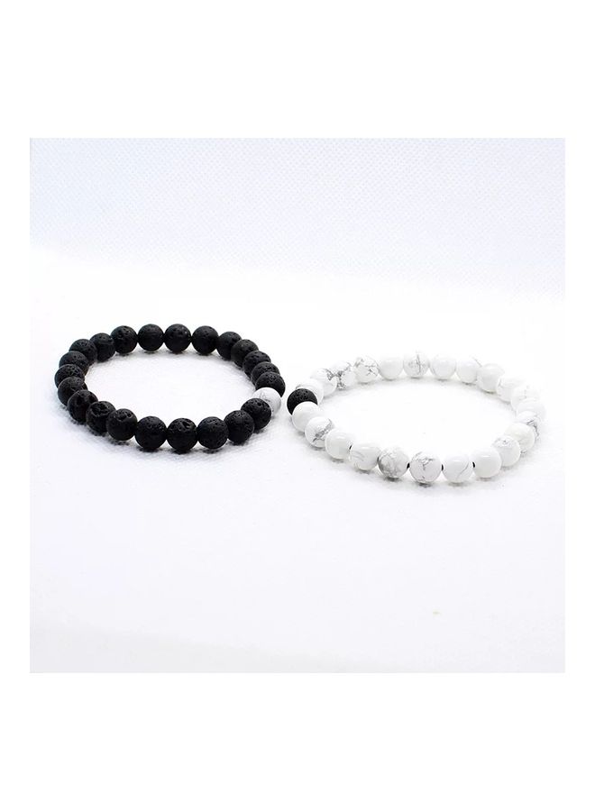 Miracle Empire - 2-Piece Hawlite And Volcanic Lava Couple Bracelet Set - Image 1