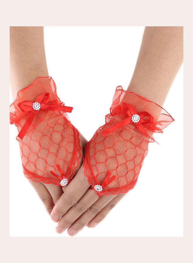 Fingerless Bridal Short Gloves Red  - Image 1