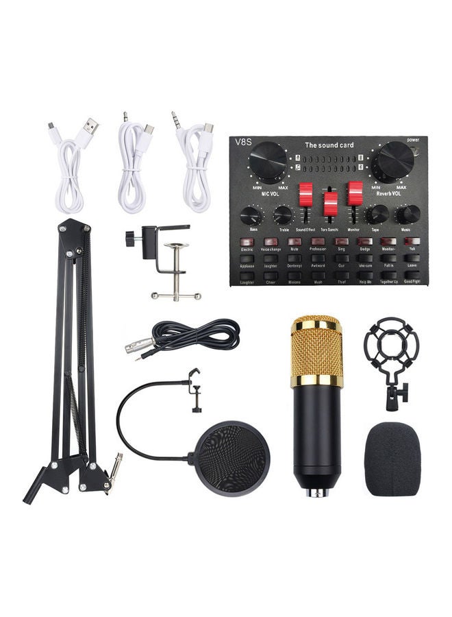 طقم ميكروفون بطاقة صوت مباشر متعدد الوظائف طراز BM800 مع معدات تسجيل الصوت (أسود وذهبي) - Image 1