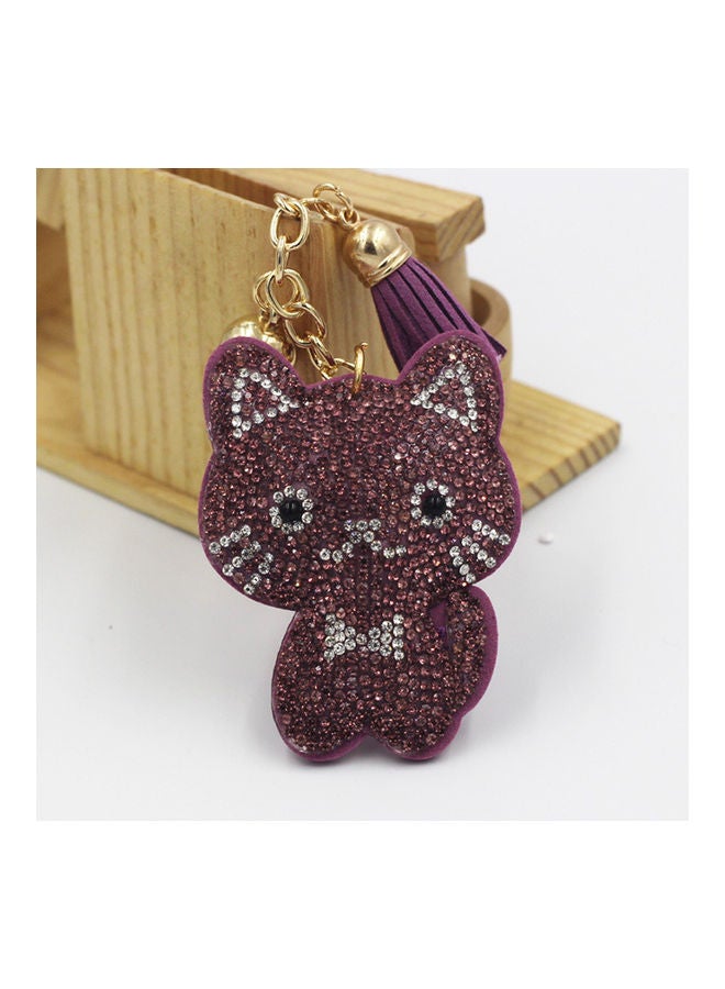 Generic Women Rhinestone Cats Tassel Pendant Keychain Key Ring Holder Bag Decoration  - Image 3