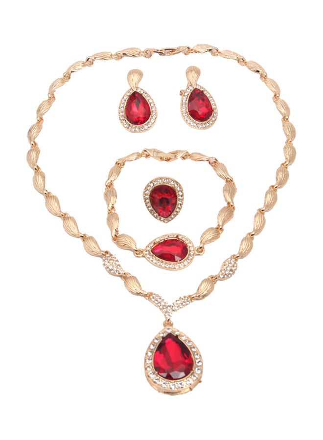 Generic Rhinestone Pendant Necklace Bracelet Earrings Ring Bridal Jewelry Set 