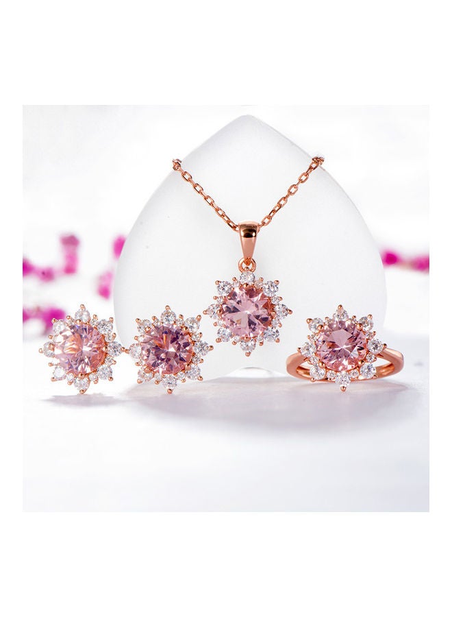 Cubic Zirconia Snowflake Pendant Necklace Stud Earrings Ring Jewelry Set - Image 2