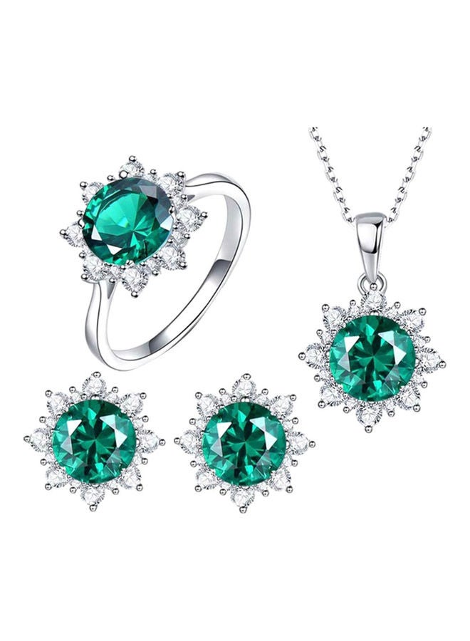 Cubic Zirconia Snowflake Pendant Necklace Stud Earrings Ring Jewelry Set - Image 4