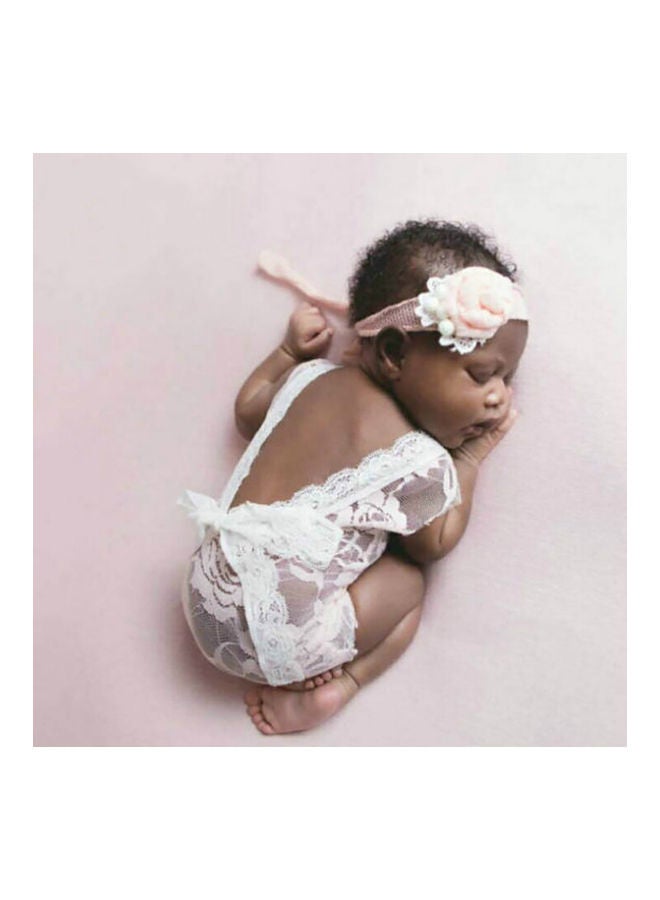 Generic - Newborn Baby Girls V-Neck Romper Backless Floral Lace Bow Sleeveless Bodysuit Watermelon Red - Image 1