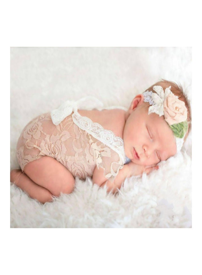 Generic - Newborn Baby Girls V-Neck Romper Backless Floral Lace Bow Sleeveless Bodysuit Watermelon Red - Image 1