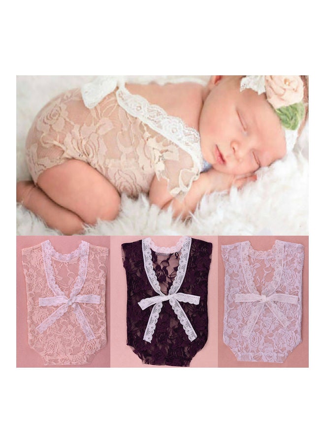 Generic - Newborn Baby Girls V-Neck Romper Backless Floral Lace Bow Sleeveless Bodysuit Watermelon Red - Image 1