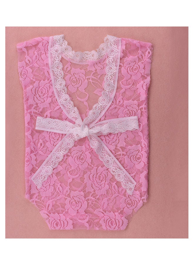 Generic - Newborn Baby Girls V-Neck Romper Backless Floral Lace Bow Sleeveless Bodysuit Watermelon Red - Image 1