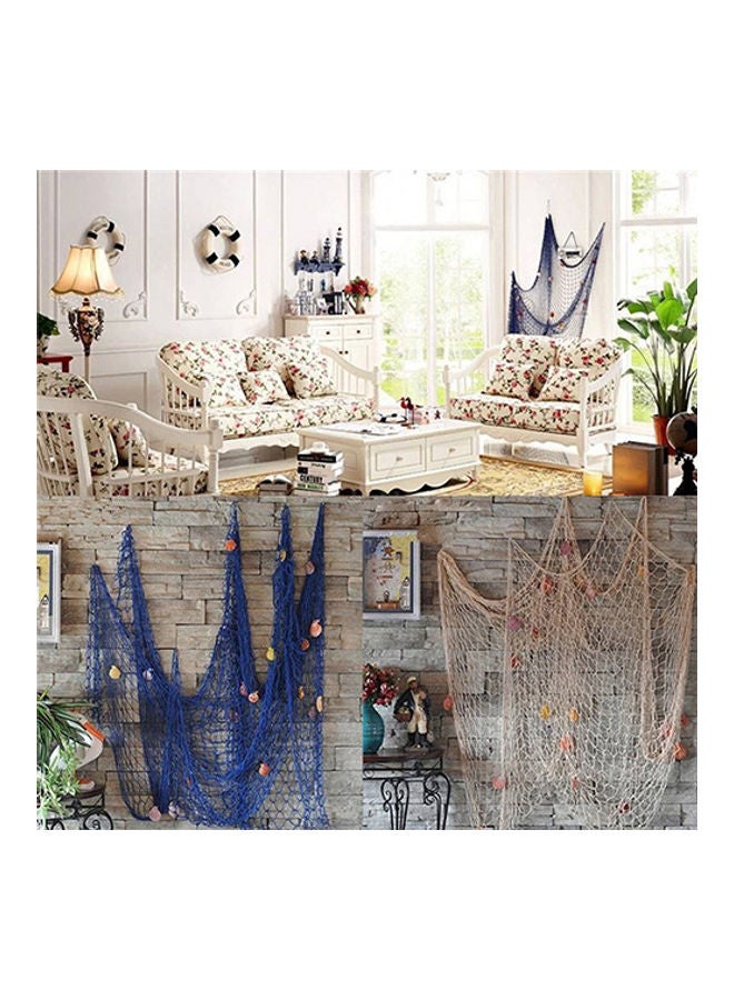 Shell Hanging Fish Net Nautical Ocean Theme Home Wall Decor Photography Props Blue - Image 2