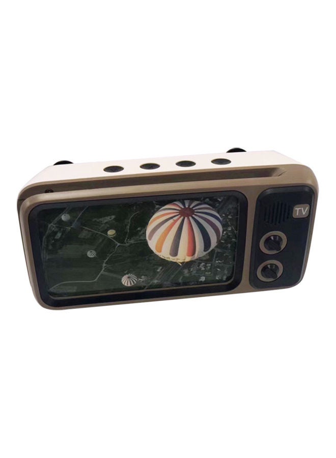 PTH800 Retro TV Mini Portable Wireless Bluetooth Super Bass Speaker Phone Holder White  - Image 1
